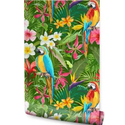 Outlet Muralo Papier Peint Pour La Chambre PERROQUETS Fleurs Tropicales Feuilles
