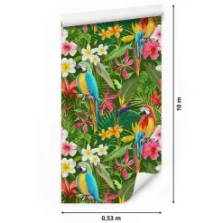 Outlet Muralo Papier Peint Pour La Chambre PERROQUETS Fleurs Tropicales Feuilles