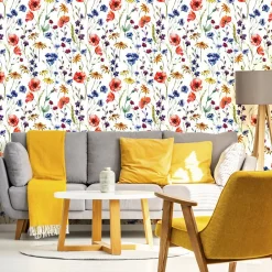 Sale Muralo Papier Peint Pour La Chambre FLEURS Coquelicots Colorés Plantes