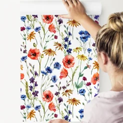 Sale Muralo Papier Peint Pour La Chambre FLEURS Coquelicots Colorés Plantes