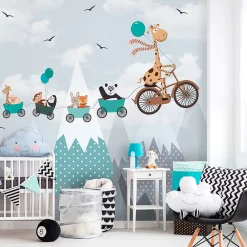Ambiance Sticker Papier peint pré-encollé girafe et ses amis H 250 x L 240 cm*Enfant Papier Peint Enfant