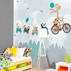 Ambiance Sticker Papier peint pré-encollé girafe et ses amis H 250 x L 240 cm*Enfant Papier Peint Enfant