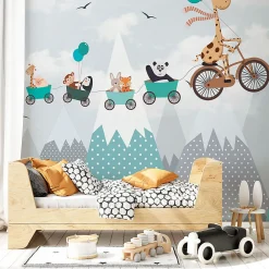 Ambiance Sticker Papier peint pré-encollé girafe et ses amis H 250 x L 240 cm*Enfant Papier Peint Enfant
