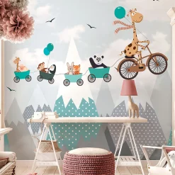 Ambiance Sticker Papier peint pré-encollé girafe et ses amis H 250 x L 240 cm*Enfant Papier Peint Enfant