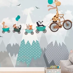 Ambiance Sticker Papier peint pré-encollé girafe et ses amis H 250 x L 240 cm*Enfant Papier Peint Enfant