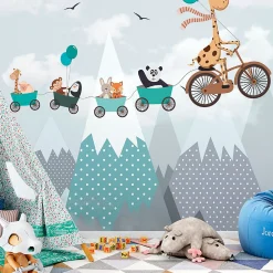 Ambiance Sticker Papier peint pré-encollé girafe et ses amis H 250 x L 240 cm*Enfant Papier Peint Enfant