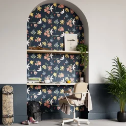 GoodHome Papier peint pré-encollé vinyle fleuri Easy Roll Blitz fleurs bleu l.53 x H.1005 cm*Enfant Papier Peint Pour Chambre|Papier Peint Pré-Encollé