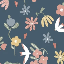 GoodHome Papier peint pré-encollé vinyle fleuri Easy Roll Blitz fleurs bleu l.53 x H.1005 cm*Enfant Papier Peint Pour Chambre|Papier Peint Pré-Encollé
