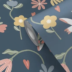 GoodHome Papier peint pré-encollé vinyle fleuri Easy Roll Blitz fleurs bleu l.53 x H.1005 cm*Enfant Papier Peint Pour Chambre|Papier Peint Pré-Encollé