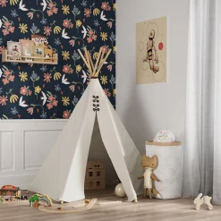 GoodHome Papier peint pré-encollé vinyle fleuri Easy Roll Blitz fleurs bleu l.53 x H.1005 cm*Enfant Papier Peint Pour Chambre|Papier Peint Pré-Encollé