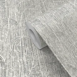 Discount GoodHome Papier peint pré-encollé vinyle intissé géométrique Easy Roll Brya noir l.53 x H.1005 cm