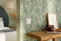 GoodHome Papier peint pré-encollé vinyle intissé fleuri Easy Roll Begonia vert l.53 x H.1005 cm* Papier Peint Fleuri|Papier Peint Pour Couloir