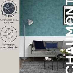 Online GoodHome Papier peint pré-encollé vinyle intissé géométrique Easy Roll Chaumont bleu l.53 x H.1005 cm