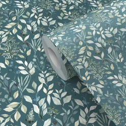 GoodHome Papier peint pré-encollé vinyle intissé fleuri Easy Roll Begonia bleu l.53 x H.1005 cm* Papier Peint Pour Chambre|Papier Peint Pré-Encollé