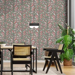 Hot GoodHome Papier peint pré-encollé vinyle intissé feuillage Easy Roll Baotou feuilles roses l.53 x H.1005 cm