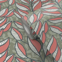 Hot GoodHome Papier peint pré-encollé vinyle intissé feuillage Easy Roll Baotou feuilles roses l.53 x H.1005 cm