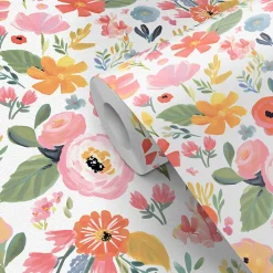 Hot GoodHome Papier peint pré-encollé vinyle intissé bouquet de fleurs Easy Roll Tullie rose l.53 x H.1005 cm