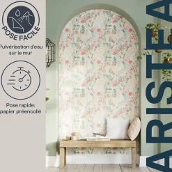 Hot GoodHome Papier peint pré-encollé vinyle intissé fleuri Easy Roll Aristea multicolore l.53 x H.1005 cm