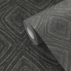 Online GoodHome Papier peint pré-encollé vinyle intissé géométrique Easy Roll Cadeby gris l.53 x H.1005 cm