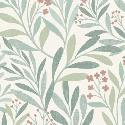 GoodHome Papier peint pré-encollé vinyle intissé fleuri Easy Roll Alluets vert pastel l.53 x H.1005 cm* Papier Peint Pré-Encollé