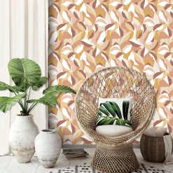 Hot GoodHome Papier peint pré-encollé vinyle intissé art déco Easy Roll Apricot multicolore l.53 x H.1005 cm