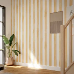 GoodHome Papier peint pré-encollé vinyle à rayures Easy Roll Satori rayures jaune ocre l.53 x H.1005 cm* Papier Peint Pour Couloir|Papier Peint Pour Chambre