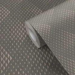 GoodHome Papier peint pré-encollé vinyle intissé géométrique Easy Roll Arley gris l.53 x H.1005 cm* Papier Peint Pour Couloir|Papier Peint Pré-Encollé