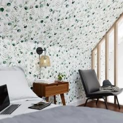 GoodHome Papier peint pré-encollé vinyle intissé fleuri Easy Roll Cedrela vert l.53 x H.1005 cm* Papier Peint Fleuri|Papier Peint Pour Couloir