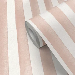 Clearance GoodHome Papier peint pré-encollé vinyle à rayures Easy Roll Satori rayures rose l.53 x H.1005 cm