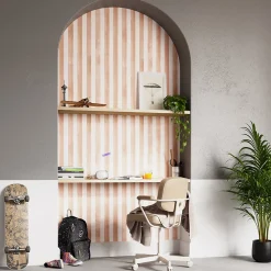 Clearance GoodHome Papier peint pré-encollé vinyle à rayures Easy Roll Satori rayures rose l.53 x H.1005 cm