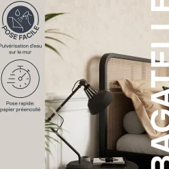 Discount GoodHome Papier peint pré-encollé vinyle intissé uni Easy Roll Bagatelle beige l.53 x H.1005 cm