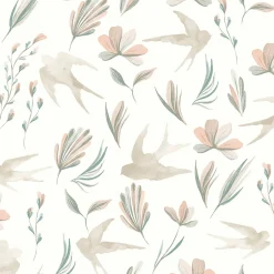 GoodHome Papier peint pré-encollé vinyle intissé fleuri Easy Roll Aubourne beige l.53 x H.1005 cm* Papier Peint Fleuri|Papier Peint Pour Couloir
