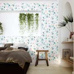 Online GoodHome Papier peint pré-encollé vinyle intissé fleuri Easy Roll Bexton bleu l.53 x H.1005 cm