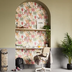 GoodHome Papier peint pré-encollé vinyle fleuri Easy Roll Basil fleurs multicolore l.53 x H.1005 cm*Enfant Papier Peint Pour Chambre|Papier Peint Pré-Encollé