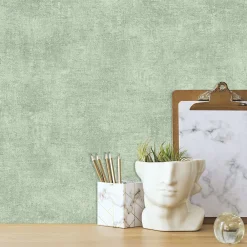 GoodHome Papier peint pré-encollé vinyle intissé uni vert pailleté Easy Roll Bagatelle l.53 x H.1005 cm* Papier Peint Pour Couloir|Papier Peint Pré-Encollé