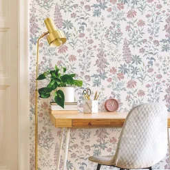GoodHome Papier peint pré-encollé vinyle intissé fleuri Easy Roll Aldin rose pastel l.53 x H.1005 cm* Papier Peint Pour Couloir|Papier Peint Pour Chambre