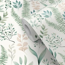 Discount GoodHome Papier peint pré-encollé vinyle intissé fleuri Easy Roll Chandos vert l.53 x H.1005 cm