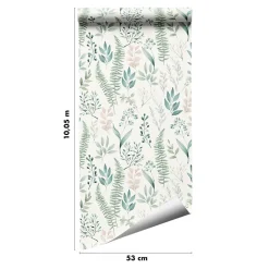 Discount GoodHome Papier peint pré-encollé vinyle intissé fleuri Easy Roll Chandos vert l.53 x H.1005 cm