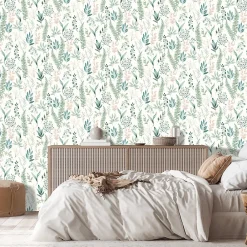 Discount GoodHome Papier peint pré-encollé vinyle intissé fleuri Easy Roll Chandos vert l.53 x H.1005 cm