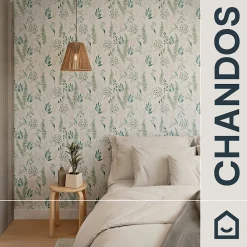 Discount GoodHome Papier peint pré-encollé vinyle intissé fleuri Easy Roll Chandos vert l.53 x H.1005 cm