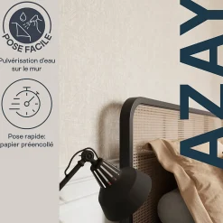 Hot GoodHome Papier peint pré-encollé vinyle intissé géométrique Easy Roll Azay beige l.53 x H.1005 cm