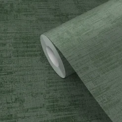 Clearance GoodHome Papier peint pré-encollé vinyle intissé uni Easy Roll Chaumont vert l.53 x H.1005 cm