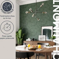 Clearance GoodHome Papier peint pré-encollé vinyle intissé uni Easy Roll Chaumont vert l.53 x H.1005 cm