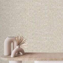 Hot GoodHome Papier peint pré-encollé vinyle intissé uni Easy Roll Cahors beige l.53 x H.1005 cm