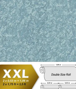 Best Edem Papier peint unicolore 9076-29 Papier peint intissé gaufré à l'aspect crépi et un effet métallique bleu turquoise