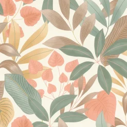 Rasch Papier peint vinyle expansé intissé feuillage Tropico vert, terracotta L.1005 x l.53cm* Papier Peint Fleuri|Papier Peint Pour Couloir