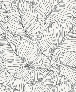 Grandeco Papier peint vinyle expansé intissé feuilles de bananier Isa noir et blanc L.1005 x l.53 cm* Papier Peint Naturel Et Tropical|Papier Peint Pour Couloir