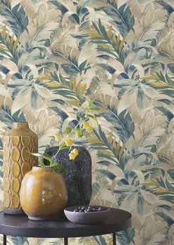 Rasch Papier peint vinyle expansé intissé feuillages exotic beige l.53 x H.1005 cm* Papier Peint Naturel Et Tropical|Papier Peint Pour Couloir