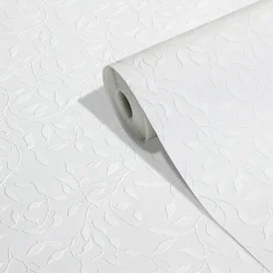 Clearance GoodHome Papier peint vinyle expansé sur intissé Kerria blanc