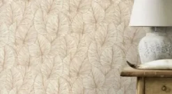Sale Rasch Papier peint vinyle grainé intissé feuilles de lotus beige crème et or L.1005 x l.53cm